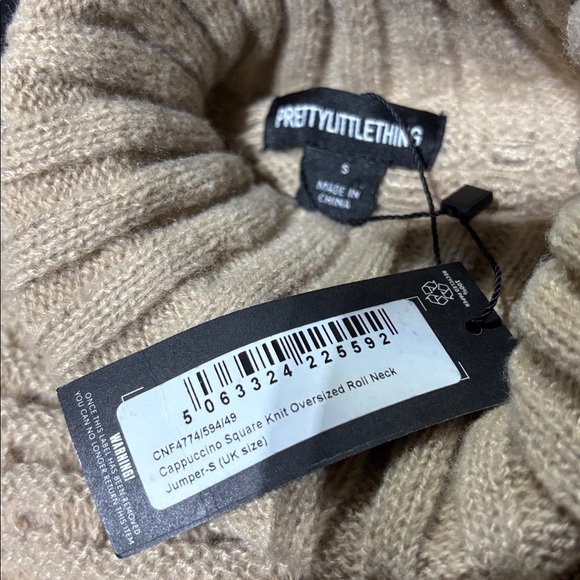 PrettyLittleThing Oversized roll neck sweater,square knit,soft,warm,Cappuccino - Picture 5 of 7